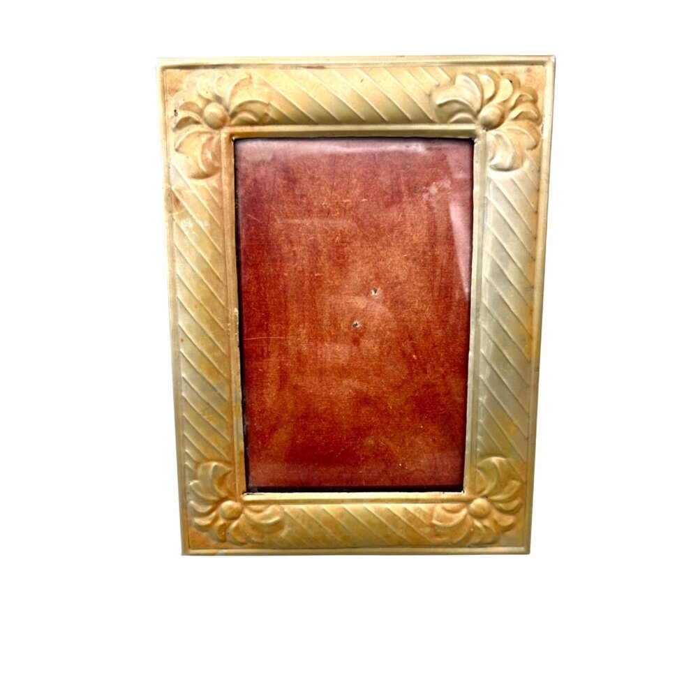 Vintage Handmade Brass Gold Floral Embossed Picture Frame 4x6 Primitive